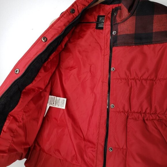 Eddie Bauer‎ Buffalo Plaid Puffer Vest Zip Snaps XS Red Black - Picture 5 of 9